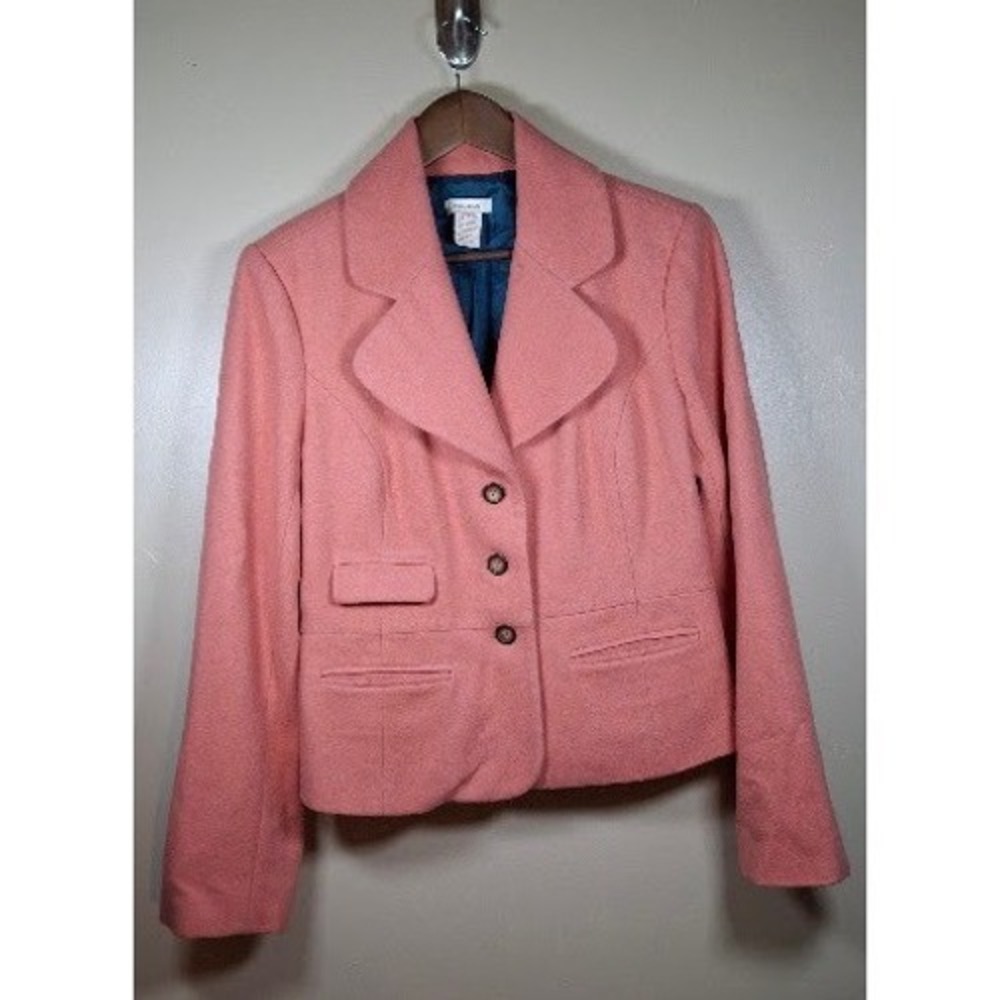 Sundance Coral Pink Wool Blend Three Button Blazer Jacket Women Size 8